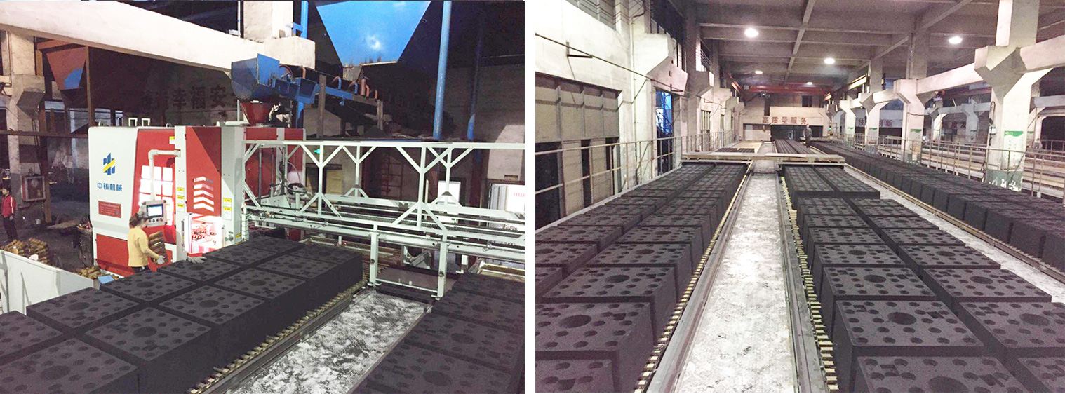 Horizontal automatic molding pouring line